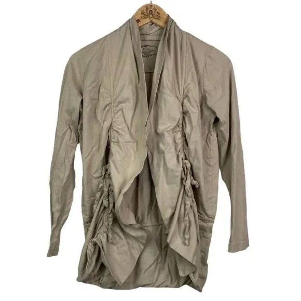 TRINITY WOMEN'S TAUPE ORGANIC COTTON OPEN‎ RUCHED W/TIES FRONT BLAZER MEDIUM